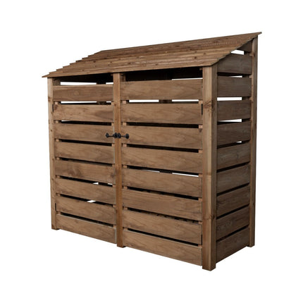 Slatted Wooden Log Store with Doors And Shelf W-187cm, H-126cm or 180cm, D-88cm - Brown Finish