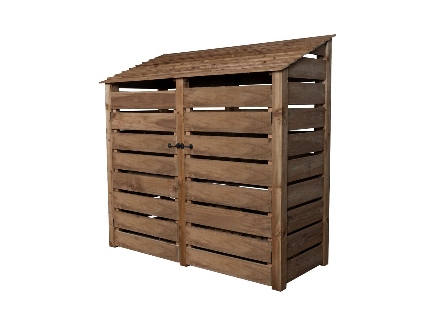 Slatted Wooden Log Store with Doors And Shelf W-187cm, H-126cm or 180cm, D-88cm - Brown Finish