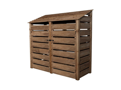 Slatted Wooden Log Store with Doors W-187cm, H-126cm or 180cm, D-88cm - Brown Finish