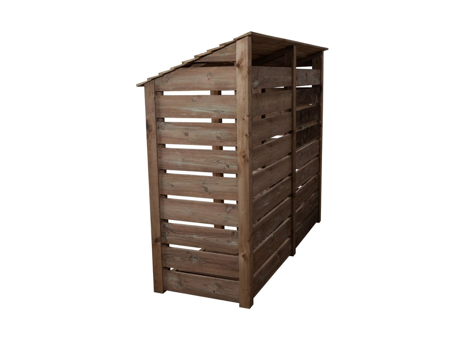 Slatted Wooden Log Store W-227cm, H-126cm or 180cm, D-88cm - Brown Finish