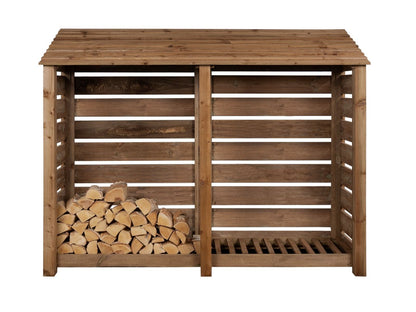 Slatted Wooden Log Store W-227cm, H-126cm or 180cm, D-88cm - Brown Finish