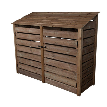 Slatted Wooden Log Store with Doors and Shelf W-227cm, H-126cm or 180cm, D-88cm - Brown Finish