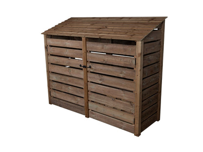 Slatted Wooden Log Store with Doors W-227cm, H-126cm or 180cm, D-88cm - Brown Finish