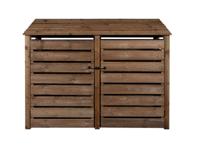 Slatted Wooden Log Store with Doors W-227cm, H-126cm or 180cm, D-88cm - Brown Finish