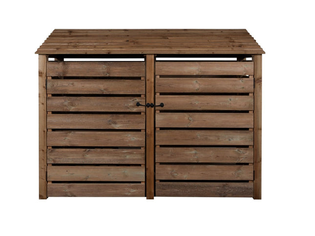 Slatted Wooden Log Store with Doors W-227cm, H-126cm or 180cm, D-88cm - Brown Finish