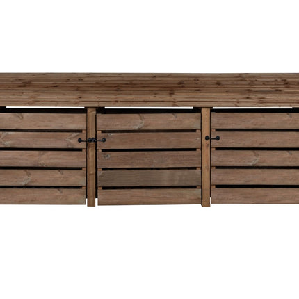 Slatted Wooden Log Store with Doors W-335cm, H-126cm or 180cm, D-88cm - Brown Finish