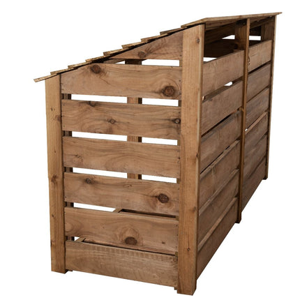 Slatted Wooden Log Store with Doors W-227cm, H-126cm or 180cm, D-88cm - Brown Finish