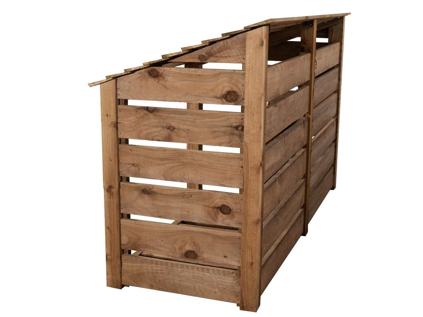 Slatted Wooden Log Store with Doors W-227cm, H-126cm or 180cm, D-88cm - Brown Finish