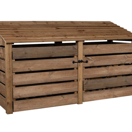 Slatted Wooden Log Store with Doors and Shelf W-227cm, H-126cm or 180cm, D-88cm - Brown Finish