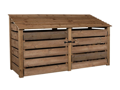 Slatted Wooden Log Store with Doors W-227cm, H-126cm or 180cm, D-88cm - Brown Finish