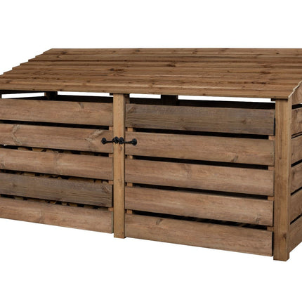 Slatted Wooden Log Store with Doors and Shelf W-227cm, H-126cm or 180cm, D-88cm - Brown Finish