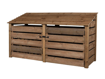 Slatted Wooden Log Store with Doors and Shelf W-227cm, H-126cm or 180cm, D-88cm - Brown Finish