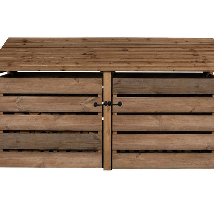 Slatted Wooden Log Store with Doors and Shelf W-227cm, H-126cm or 180cm, D-88cm - Brown Finish