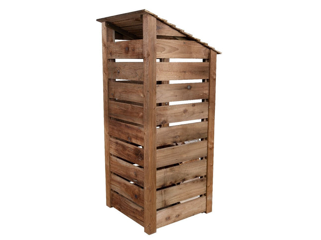 Slatted Wooden Log Store With Door and Shelf W-79cm, H-126cm or 180cm, D-88cm - Brown Finish