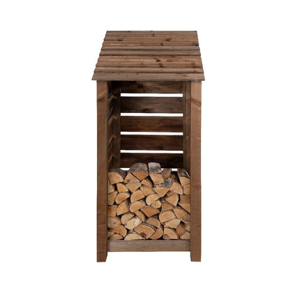 Slatted wooden log store W-79cm, H-126cm or 180cm, D-88cm - Brown Finish