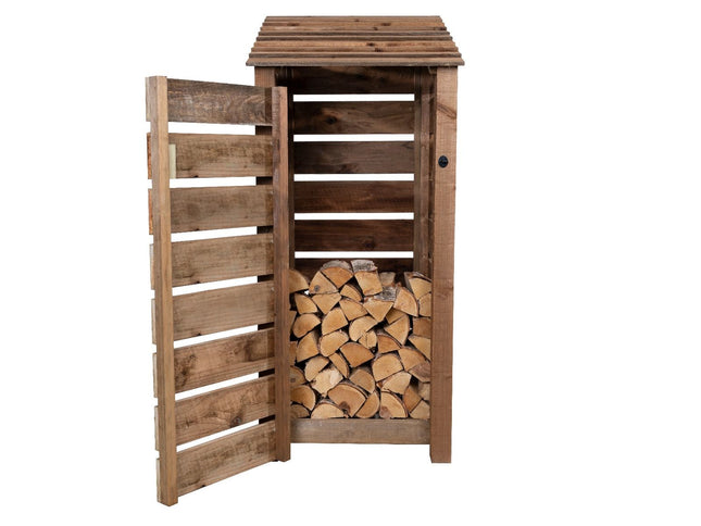 Slatted Wooden Log Store With Door W-79cm, H-126cm or 180cm, D-88cm - Brown Finish