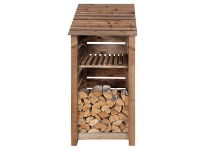 Slatted Wooden Log Store With Shelf W-79cm, H-126cm or 180cm, D-88cm - Brown Finish