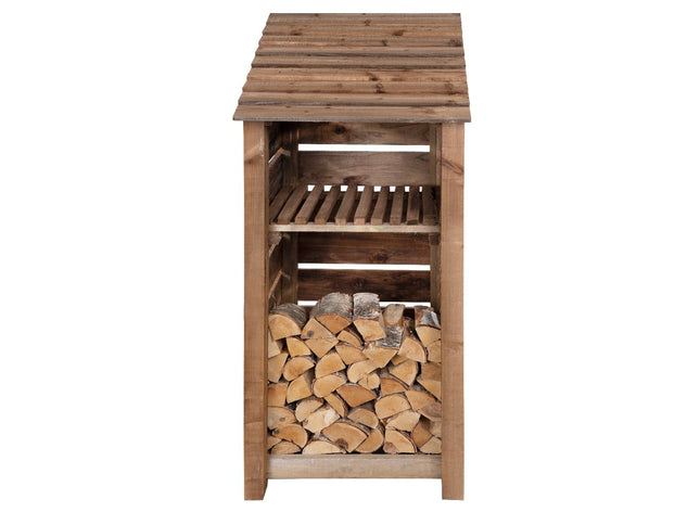 Slatted Wooden Log Store With Shelf W-79cm, H-126cm or 180cm, D-88cm - Brown Finish
