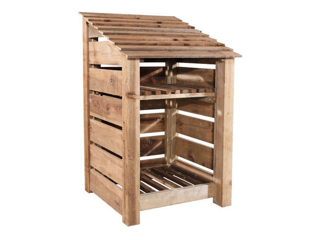 Slatted Wooden Log Store With Shelf W-79cm, H-126cm or 180cm, D-88cm - Brown Finish
