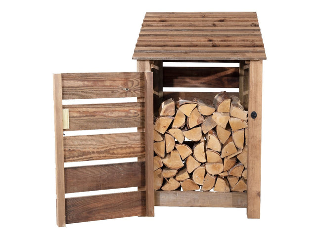 Slatted Wooden Log Store With Door W-79cm, H-126cm or 180cm, D-88cm - Brown Finish