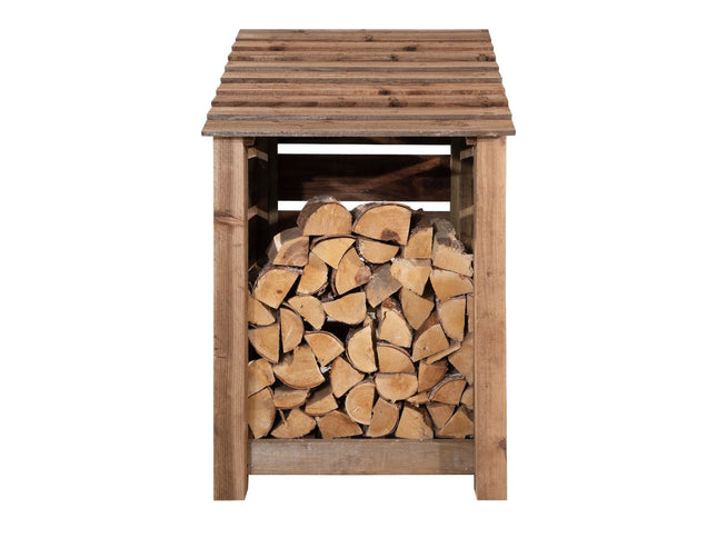 Slatted wooden log store W-79cm, H-126cm or 180cm, D-88cm - Brown Finish