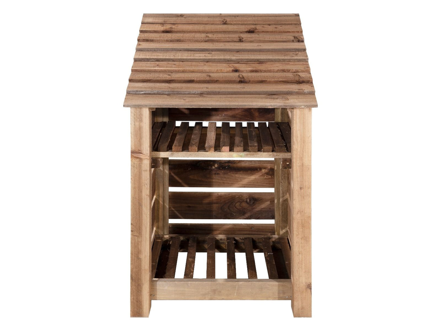 Slatted Wooden Log Store With Shelf W-79cm, H-126cm or 180cm, D-88cm - Brown Finish