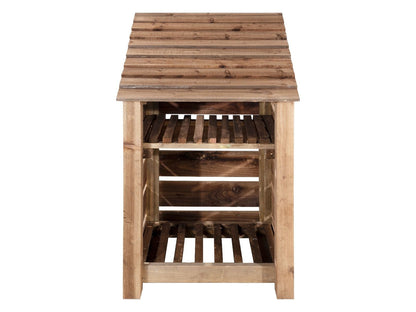 Slatted Wooden Log Store With Shelf W-79cm, H-126cm or 180cm, D-88cm - Brown Finish