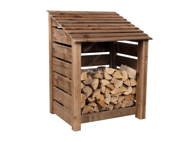 Slatted Wooden Log Store W-99cm, H-126cm or 180cm, D-88cm - Brown Finish
