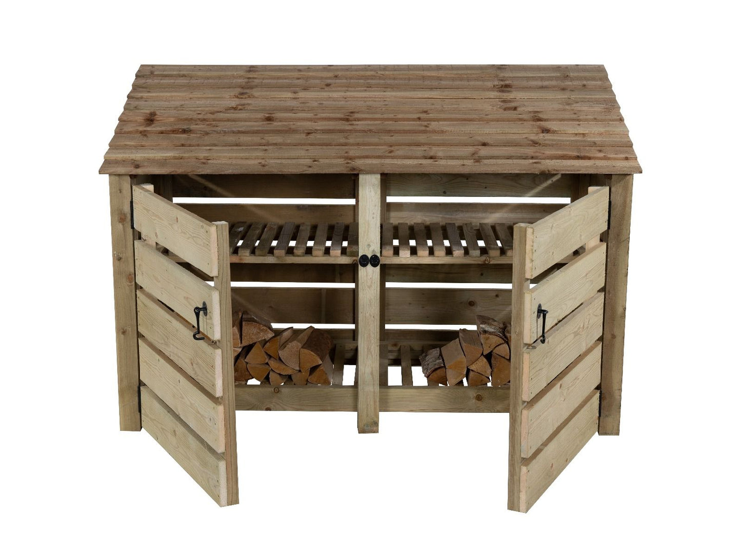 Slatted Wooden Log Store with Doors And Shelf W-187cm, H-126cm or 180cm, D-88cm
