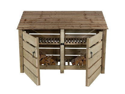 Slatted Wooden Log Store with Doors And Shelf W-187cm, H-126cm or 180cm, D-88cm