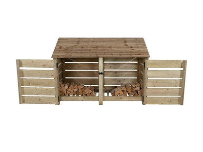 Slatted Wooden Log Store with Doors W-187cm, H-126cm or 180cm, D-88cm