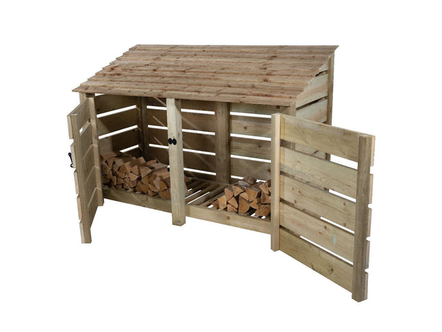 Slatted Wooden Log Store with Doors W-187cm, H-126cm or 180cm, D-88cm