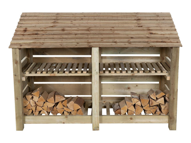 Slatted Wooden Log Store with Shelf W-187cm, H-126cm or 180cm, D-88cm