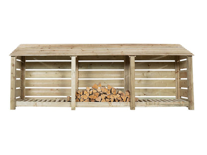 Slatted Wooden Log Store W-335cm, H-126cm or 180cm, D-88cm