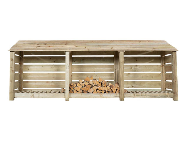 Slatted Wooden Log Store W-335cm, H-126cm or 180cm, D-88cm