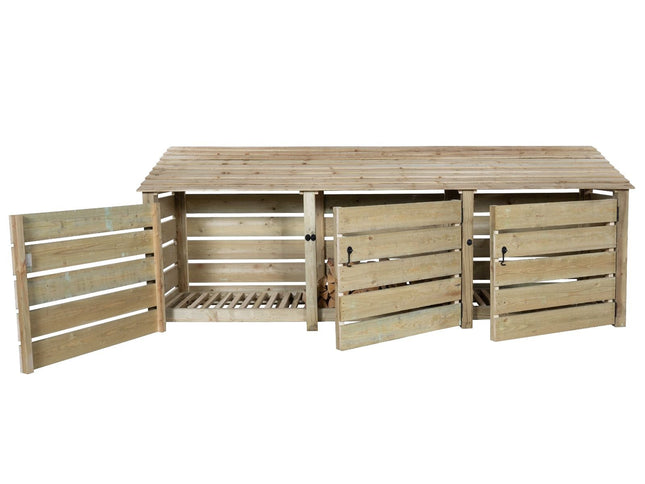Slatted Wooden Log Store with Doors W-335cm, H-126cm or 180cm, D-88cm