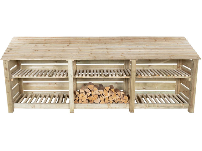Slatted Wooden Log Store with Shelf W-335cm, H-126cm or 180cm, D-88cm