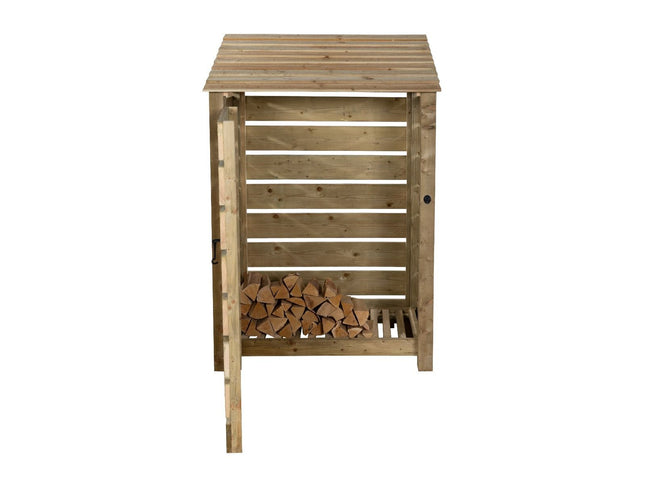 Slatted Wooden Log Store with Door W-119cm, H-126cm Or 180cm, D-88cm