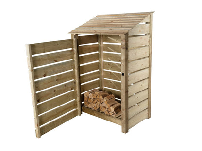 Slatted Wooden Log Store with Door W-119cm, H-126cm Or 180cm, D-88cm