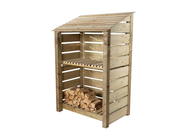 Slatted Wooden Log Store with Shelf W-119cm, H-126cm Or 180cm, D-88cm