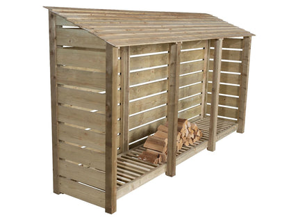 Slatted Wooden Log Store W-335cm, H-126cm or 180cm, D-88cm