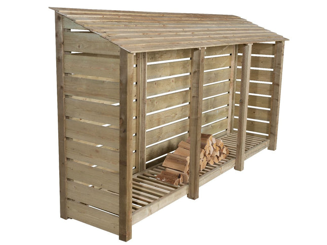 Slatted Wooden Log Store W-335cm, H-126cm or 180cm, D-88cm