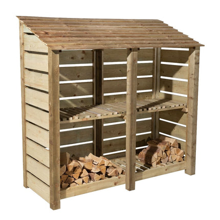 Slatted Wooden Log Store with Shelf W-187cm, H-126cm or 180cm, D-88cm