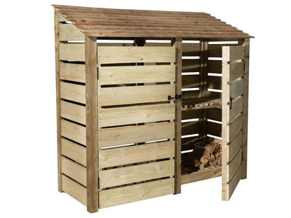 Slatted Wooden Log Store with Doors And Shelf W-187cm, H-126cm or 180cm, D-88cm