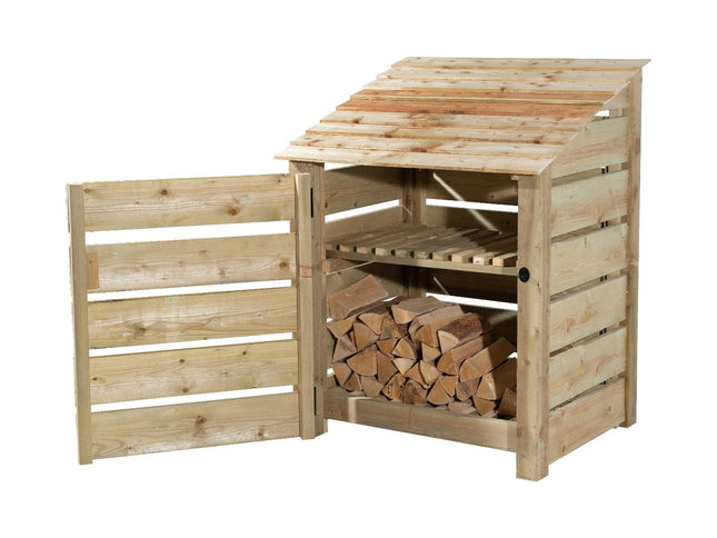 Slatted Wooden Log Store with Door and Shelf W-99cm, H-126cm Or 180cm, D-88cm