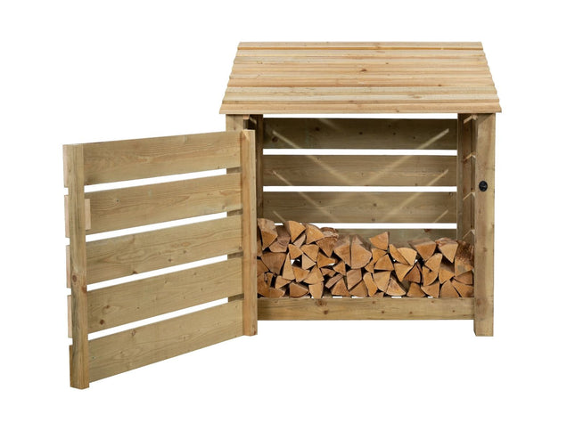 Slatted Wooden Log Store with Door W-119cm, H-126cm Or 180cm, D-88cm