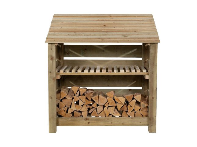 Slatted Wooden Log Store with Shelf W-119cm, H-126cm Or 180cm, D-88cm
