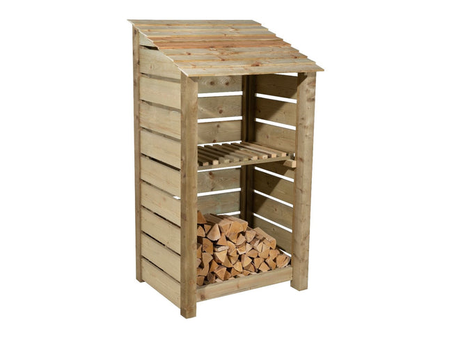 Slatted Wooden Log Store with Shelf W-99cm, H-126cm Or 180cm, D-88cm
