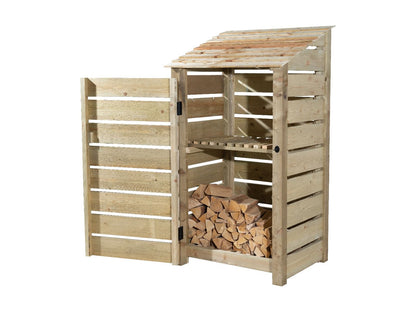 Slatted Wooden Log Store with Door and Shelf W-99cm, H-126cm Or 180cm, D-88cm
