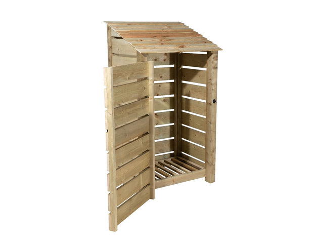 Slatted Wooden Log Store with Door and Shelf W-99cm, H-126cm Or 180cm, D-88cm